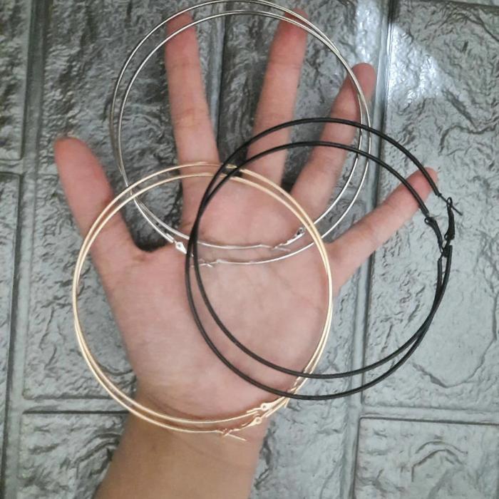 ANTING BULAT HOOP JUMBO BIGSIZE HITAM SILVER GOLD ANTING BULAT BESAR - Gold