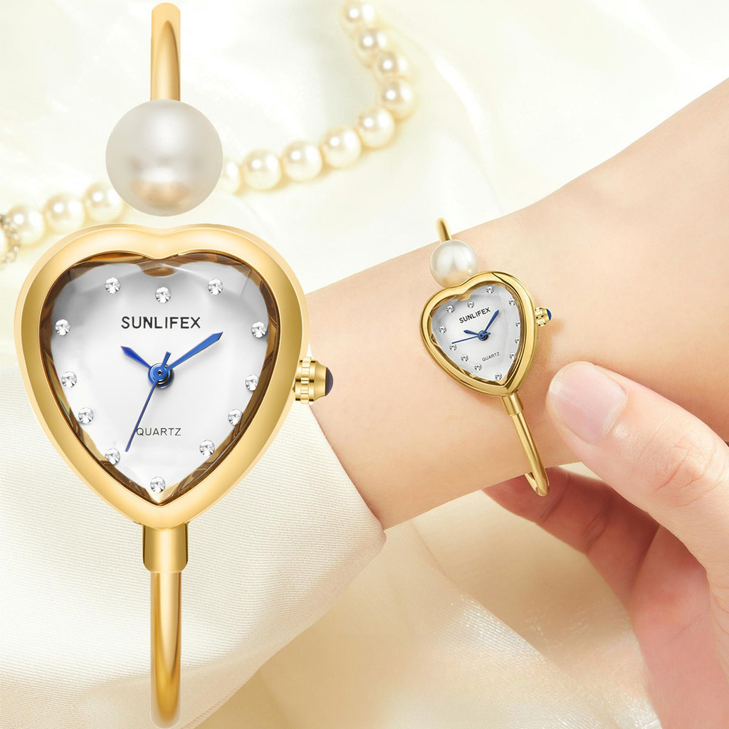 Jam Tangan Wanita Bentuk Hati Dengan Batu Kuarsa Gelang Elegan Gaya Vintage Jam Tangan Wanita Unik