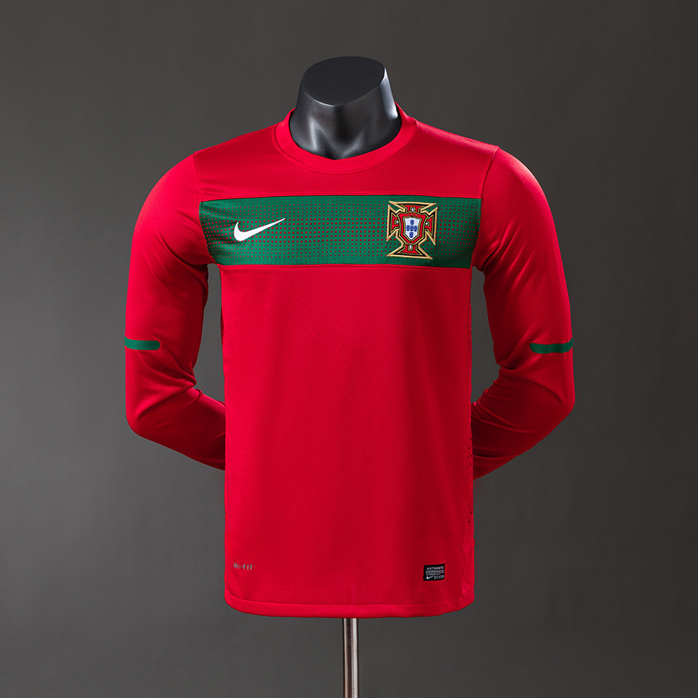 Jersey Portugal 2010 Player Version Retro Long Sleeve Home T shirt pria