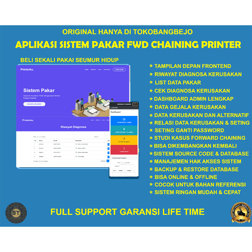 APLIKASI WEB SOURCE CODE SISTEM PAKAR DIAGNOSA KERUSAKAN PRINTER METODE FORWARD CHAINING PHP MYSQLI