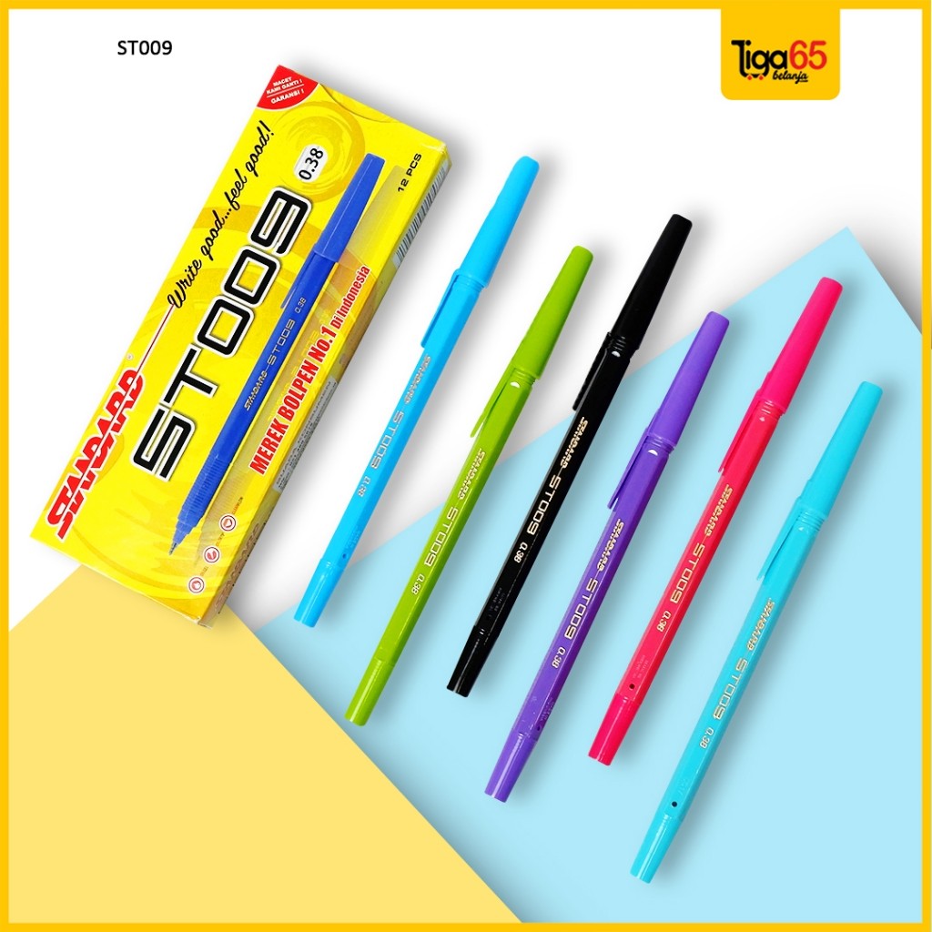 Pulpen Standard 009 Tinta Hitam (12PCS/SET) Ballpen Bolpen Pena Gel Grosir