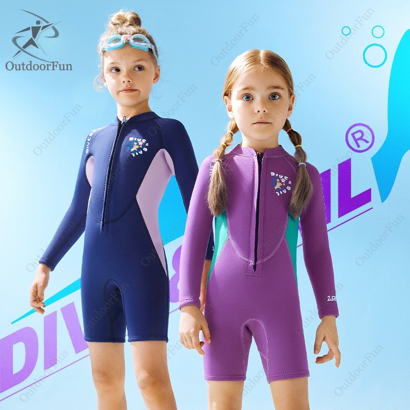 2.5mm Neoprene Diving Suit untuk Anak-anak gadis Surfing Wetsuit Ritsleting depan pendek