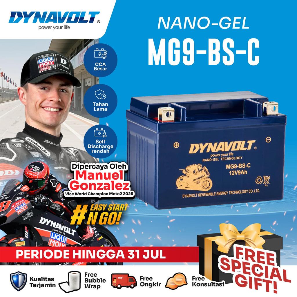 DYNAVOLT Aki Motor YAMAHA T-Max 500, dll | Nano-Gel MG9-BS-C | 9 AH 260 CCA