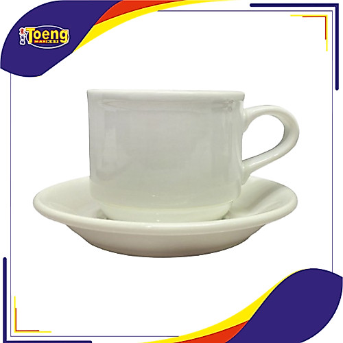 SET CANGKIR + SAUCER KERAMIK STACKABLE C/S 05501/2 POLOS SANGO 000550
