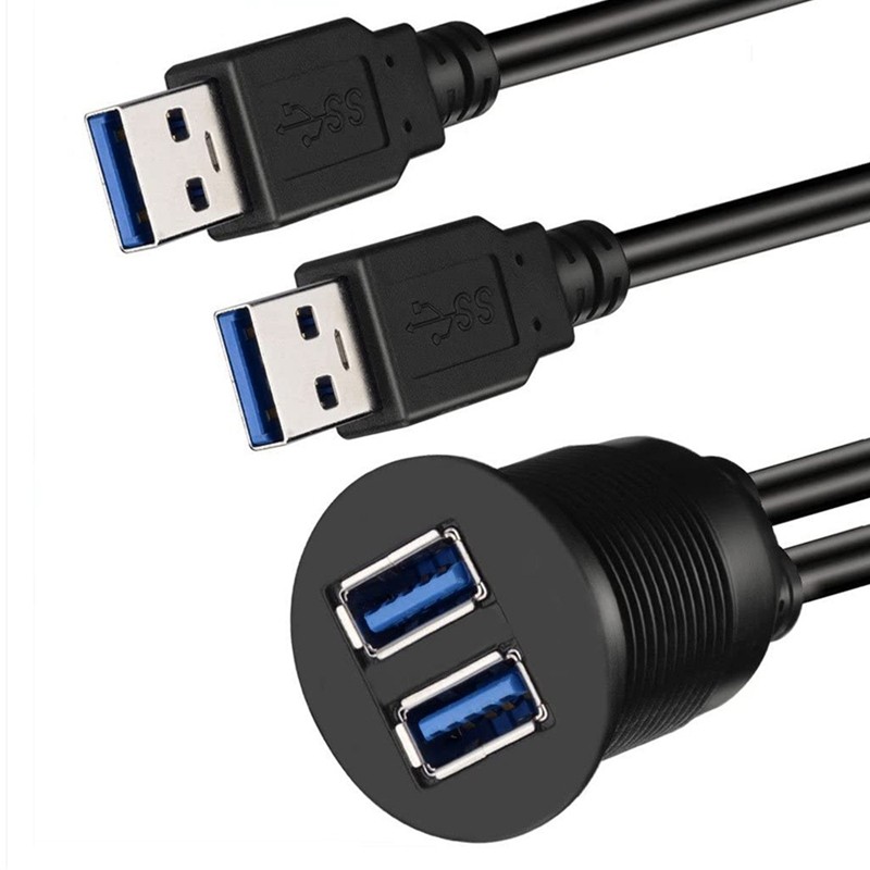 Dual USB3.0 Dash Panel Mount Male To Female Extension Code For Car Boat Motorcycle USB 3.0 Panel Flu