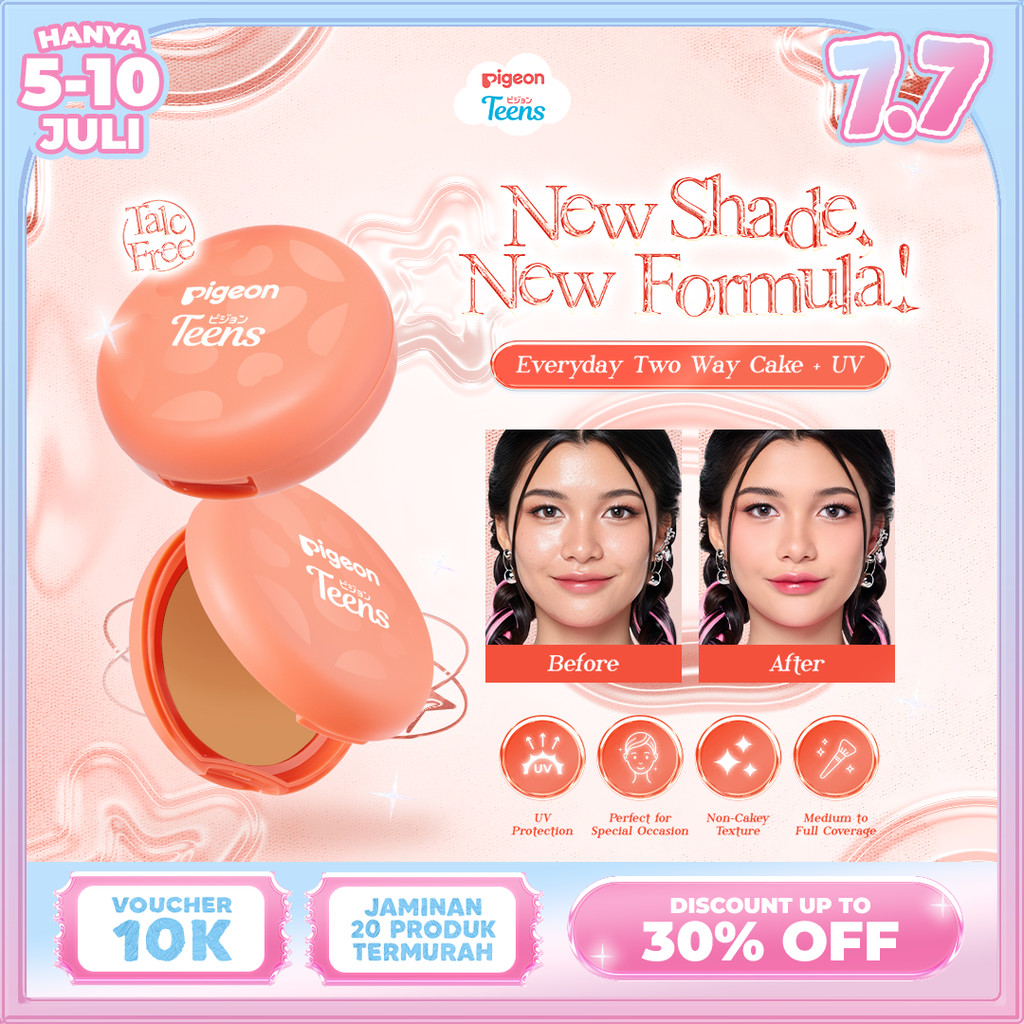 PIGEON TEENS EVERYDAY TWO WAY CAKE + UV FILTER |Bedak Foundation Padat Remaja|Medium To Full Coverag