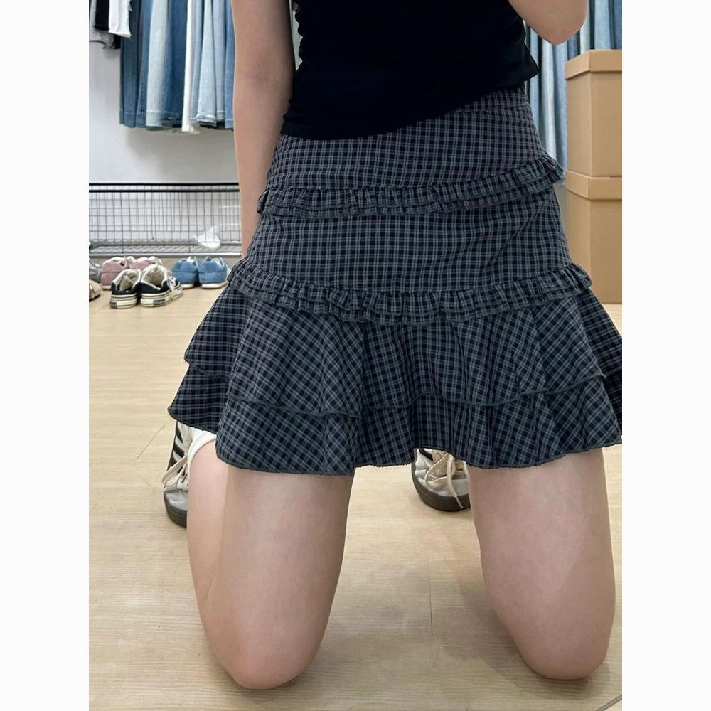UNIQU Rok Pendek Wanita Mini Skirt Rok kotak kotak wanita