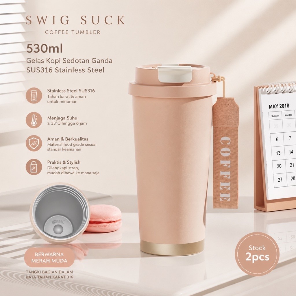 New SWIG SUCK Tumbler Coffee Cup 530ml SUS316 Vacuum Insulated Pink Nude Original