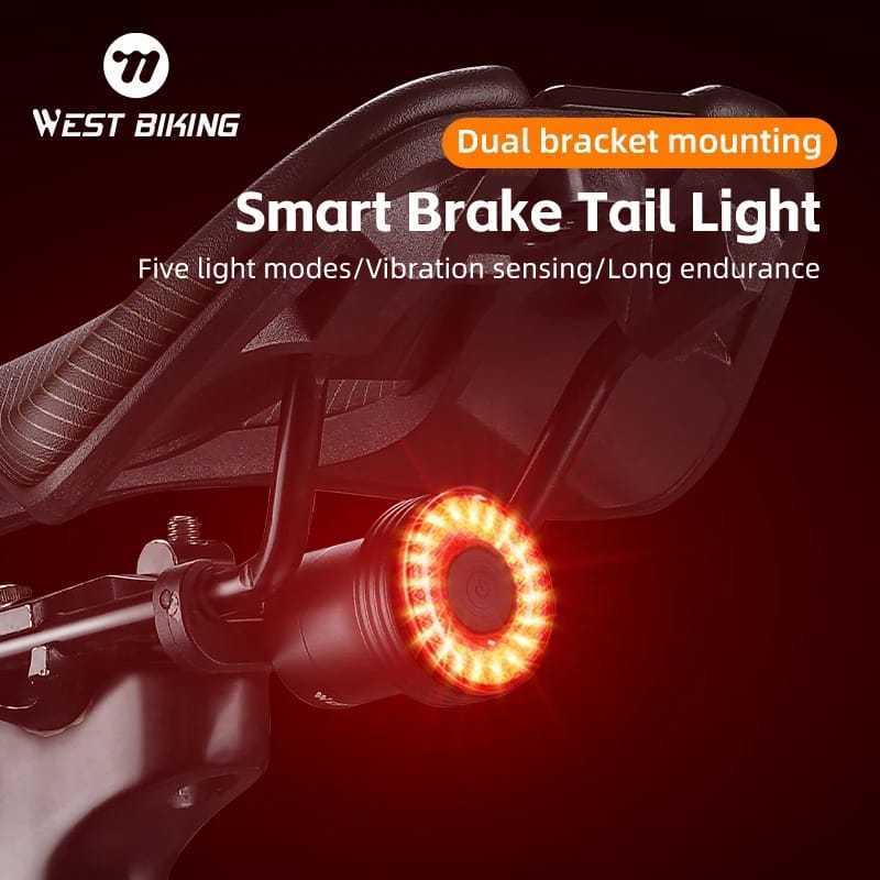 Foto West Biking 0701449 Lampu Belakang Sepeda Smart Sensor USB Type C Tail Light Rechargeable Charge Battery