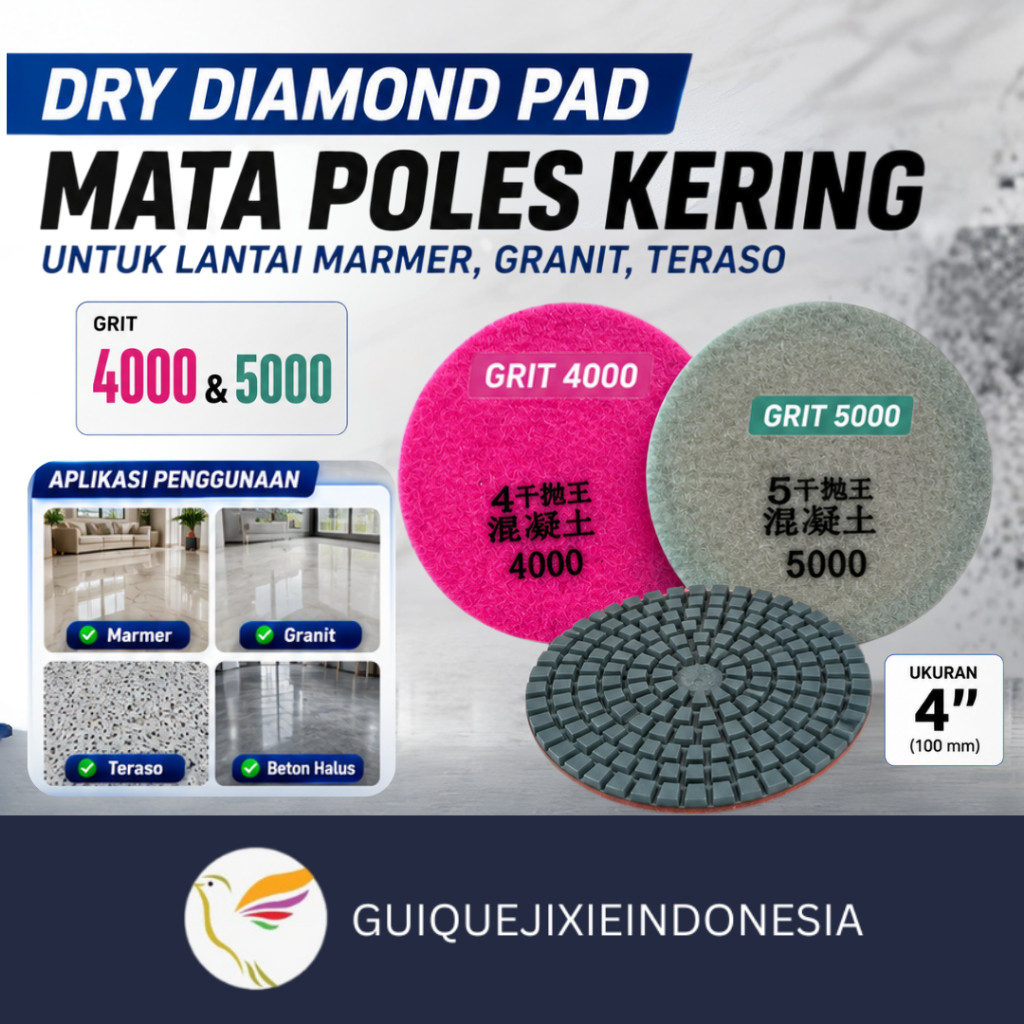 Dry Diamond Pad / Mata Poles Kering untuk Lantai Marmer Granit Teraso Grit 4000 & 5000 4" inch