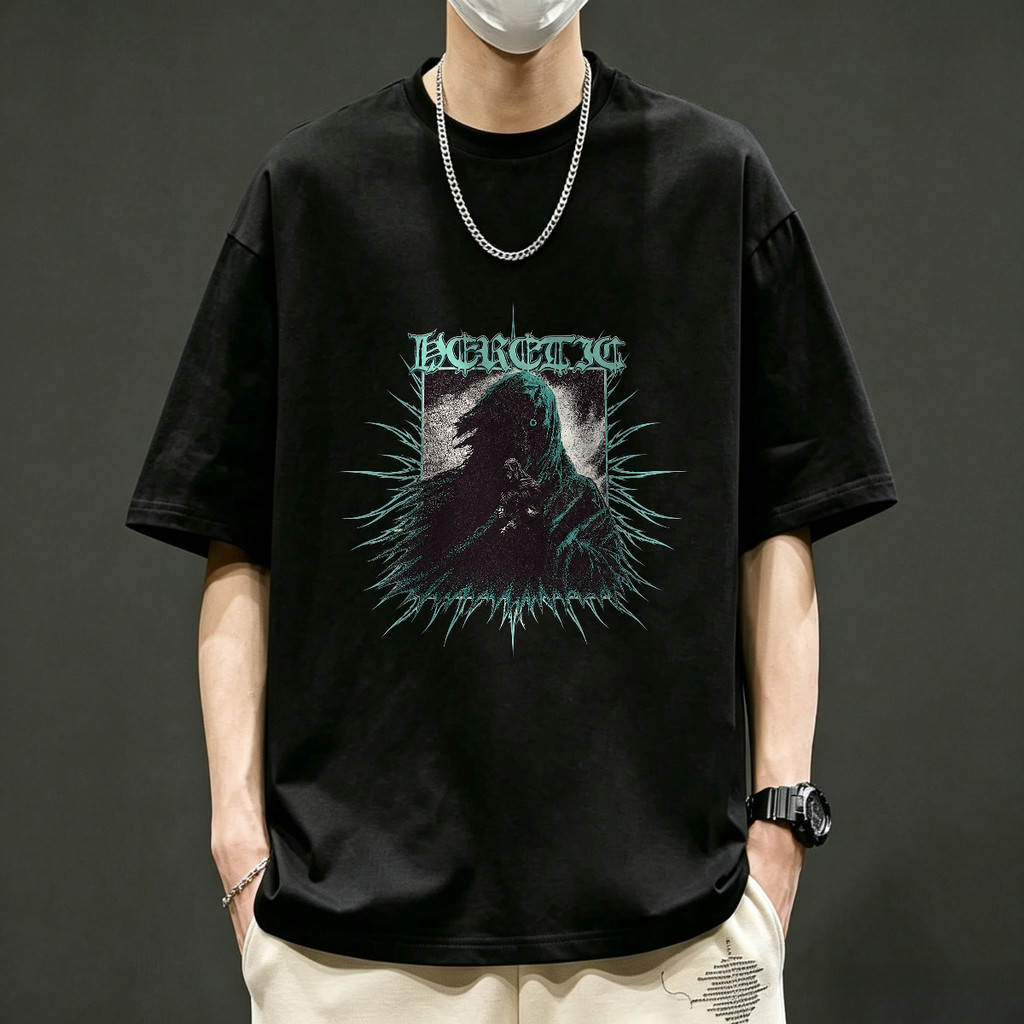 Kaos Wanit Shirt Oversize Kaos Vintage Gothic Hooded Figure Dark Graphic