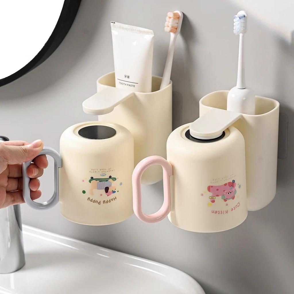 Magnetic Toothbrush Holder Wall Mounted No Drilling Required Oral Care Cup Brush Cup Cream Style Sto