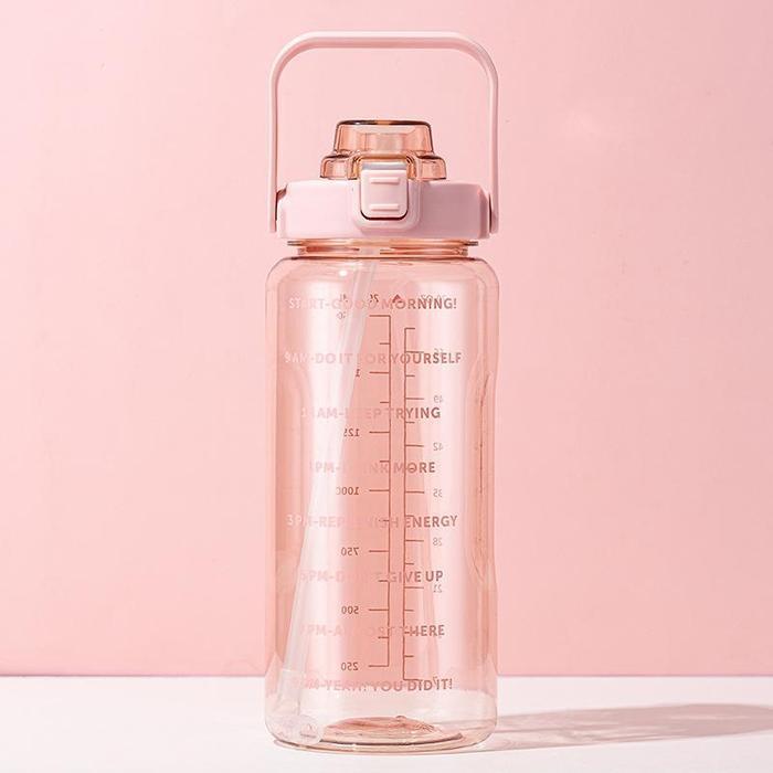 Promo Botol minum Jumbo Bening 2 LITER Motivasi Penanda waktu Tritan Quifit Handle cute 1008 Putih S