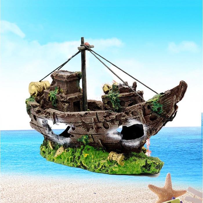 Hiasan aquarium kapal bajak laut, dekorasi aquarium kapal bajak laut, ornamen aquarium kapal bajak l