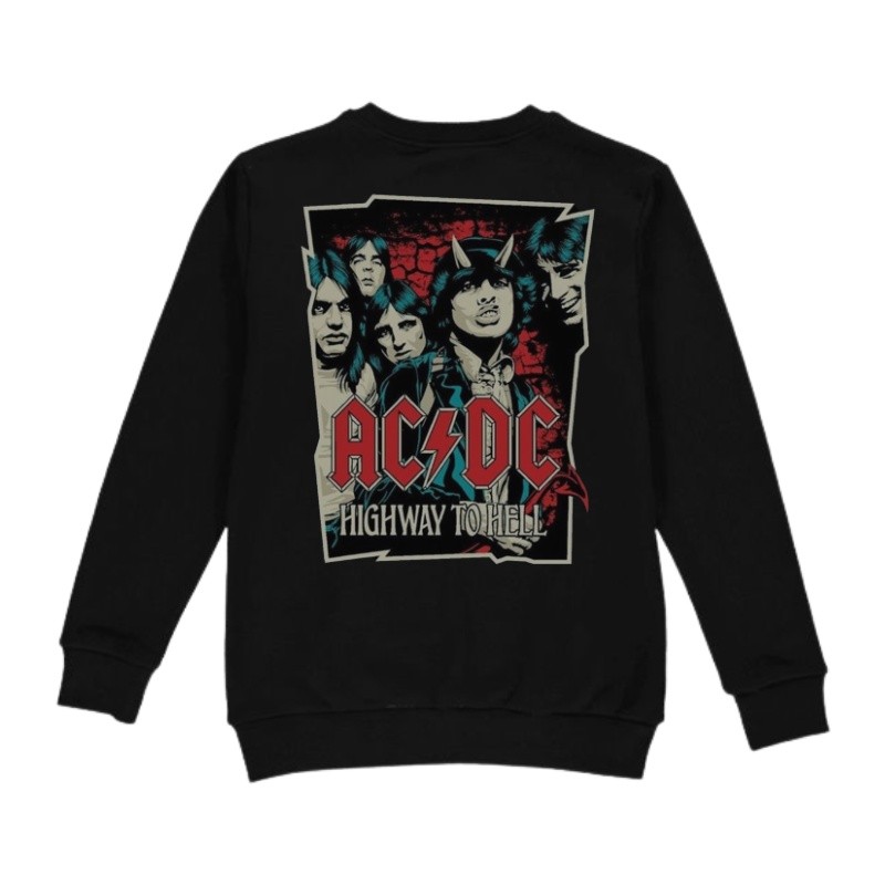 Sweater Crewneck ACDC HIGHWAY TO HELL Pria & Wanita Distro Original Aesthetic Fleece Tebal Hitam Pre