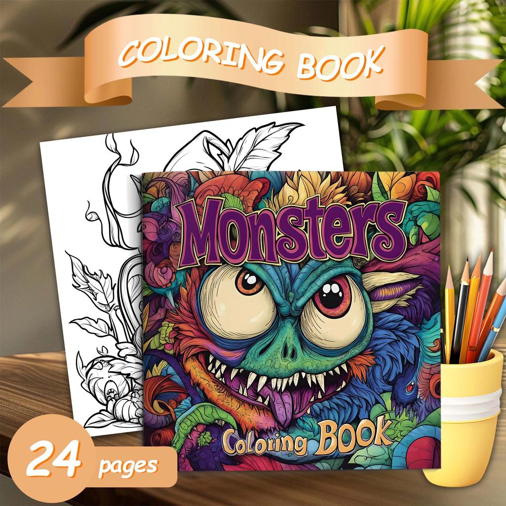 Adult Monster Art Coloring Book 24 Pages Easy Line Drawing Graffiti Painting Book Stress Relief Kill