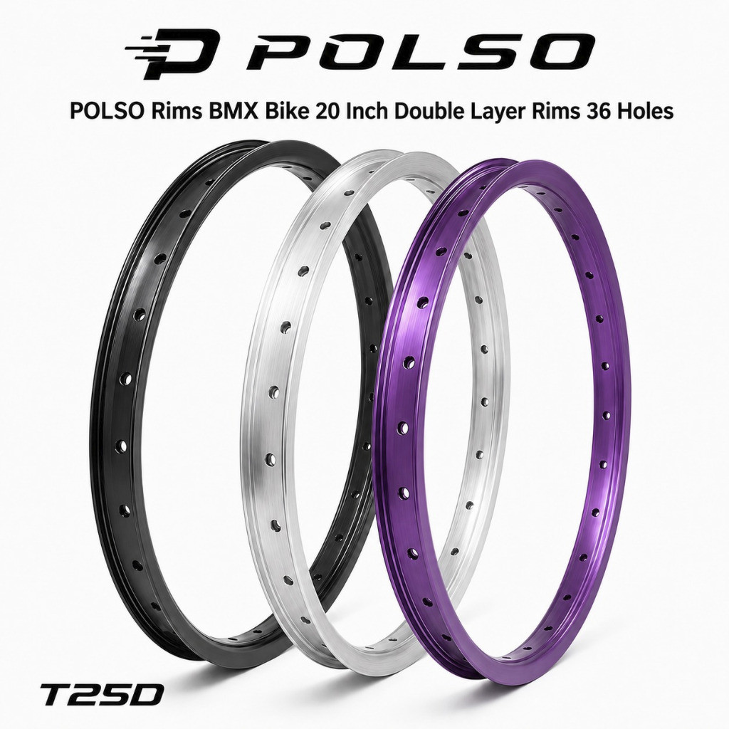 Foto POLSO T25D Rim BMX Bike 20 Inch Double Layer 36 Holes 36H 14G Rims Alloy AV pentil Schrader Valve