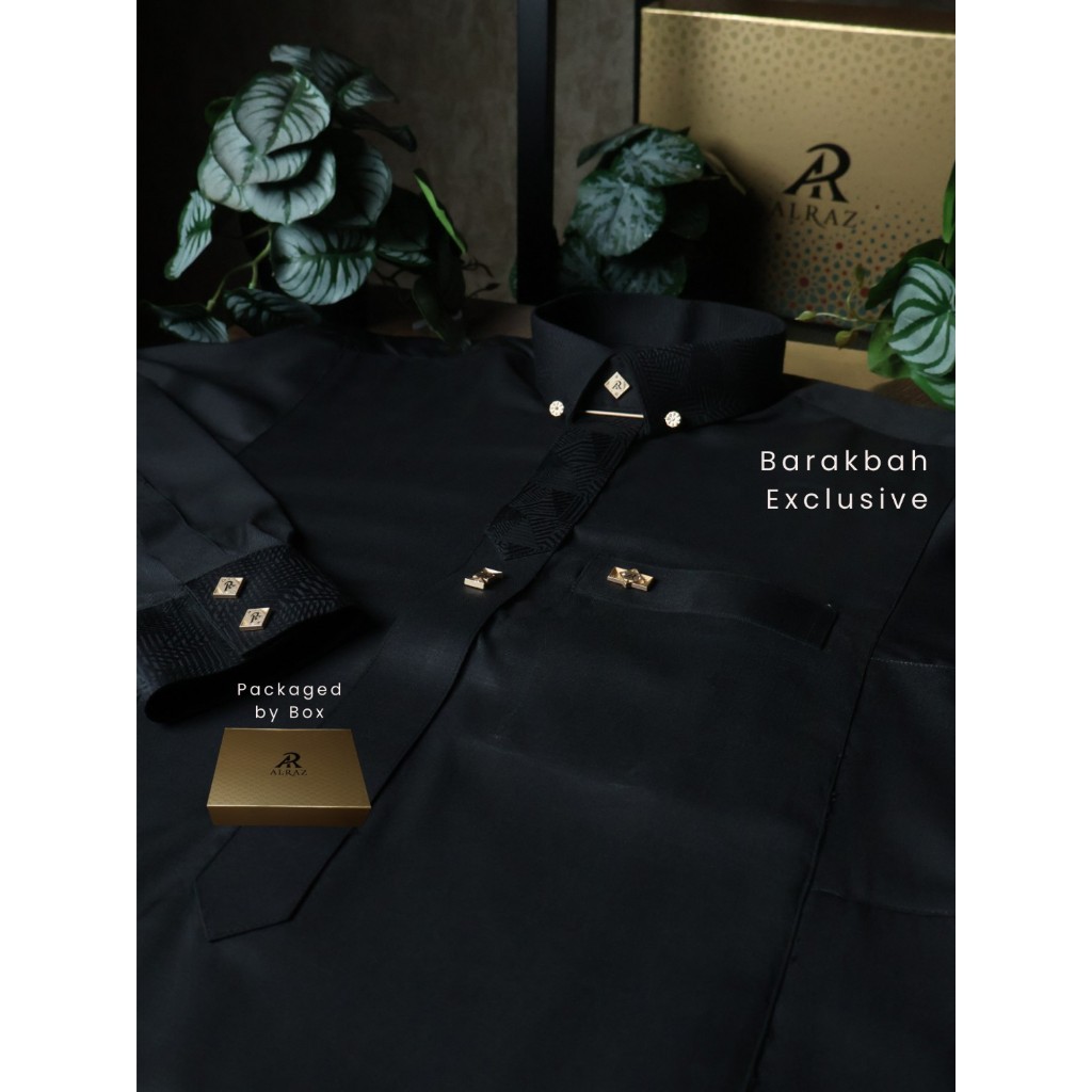 Jubah/Gamis Eksklusif Pria Alraz Original Barakbah Hitam Kerah Kemeja1071 | Jubah Muslim Premium Eks