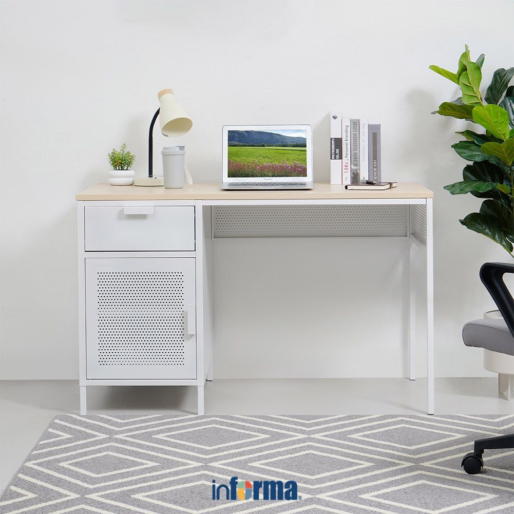 Informa Kana Meja Kantor - Putih/Cokelat Beech Meja Kerja Office Desk Meja Komputer Meja Staff Work 