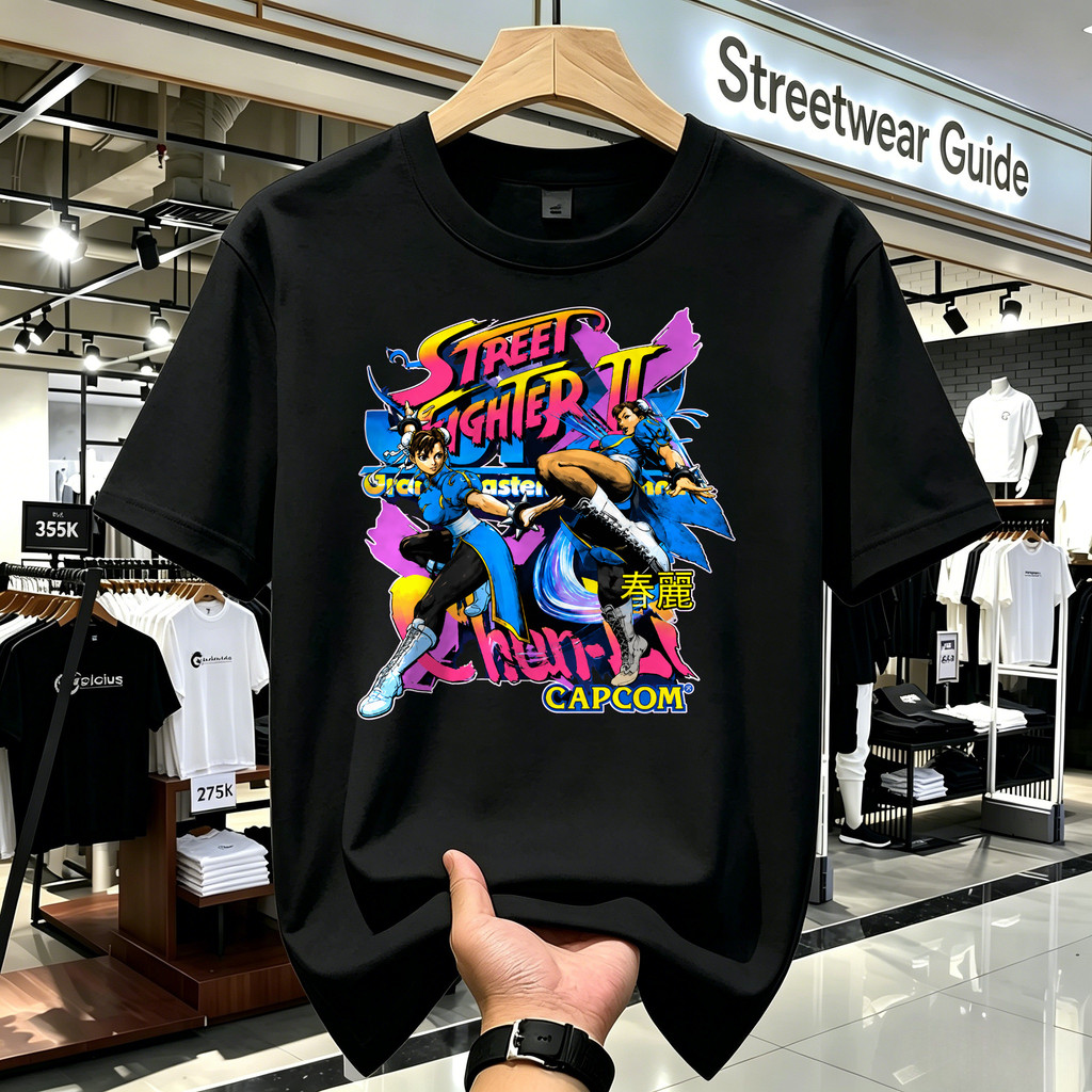 Kaos Pria T-Shirt Oversize Street Fighter Chun Li Capcom Band Merch Kaos Vintage American Style Leng