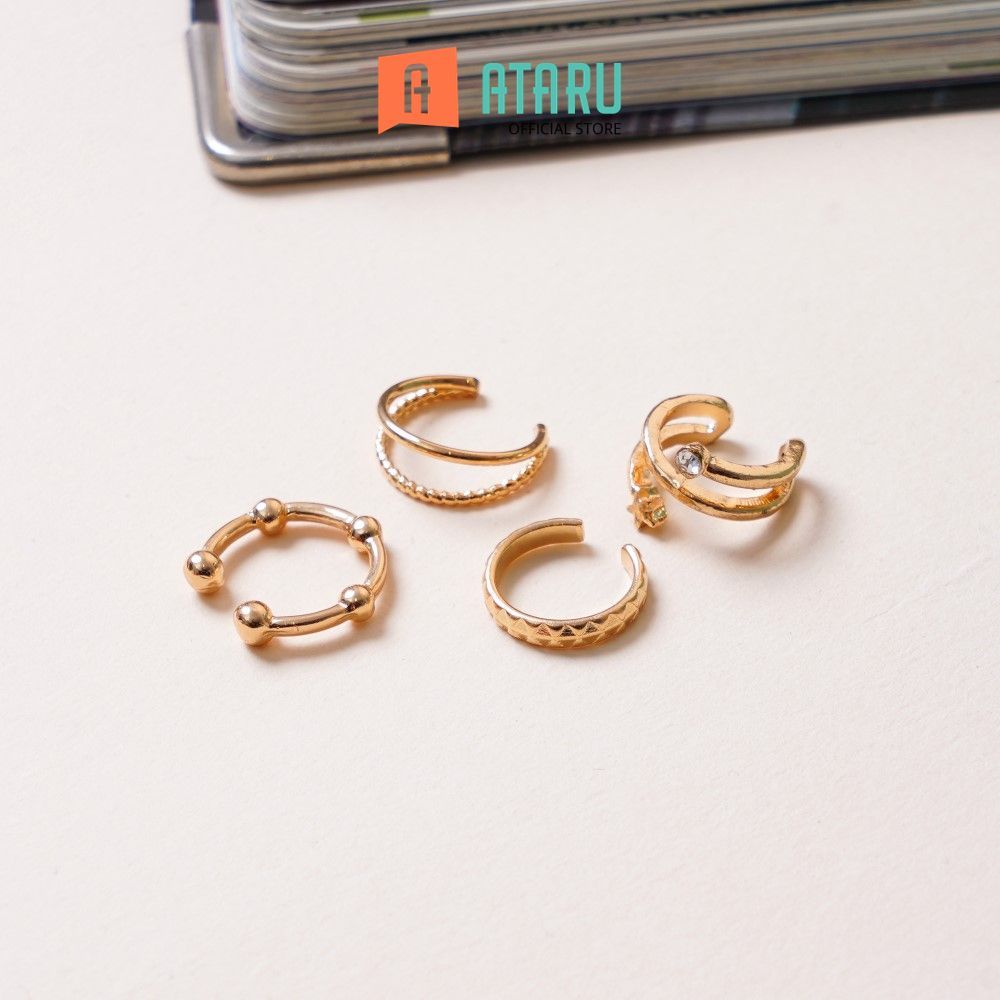Ataru Anting Jepit Set 4 pcs Earrings Ear Jewelry Giwang Hiasan Telinga Ear Accessory Anting Tusuk S