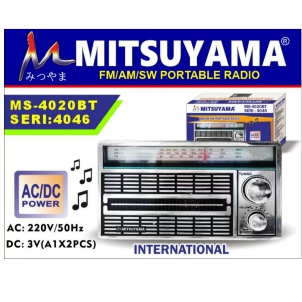 Radio Portable FM/AM/SW Mitsuyama MS-4020BTSeri 4046 | Colok Listrik dan Baterai