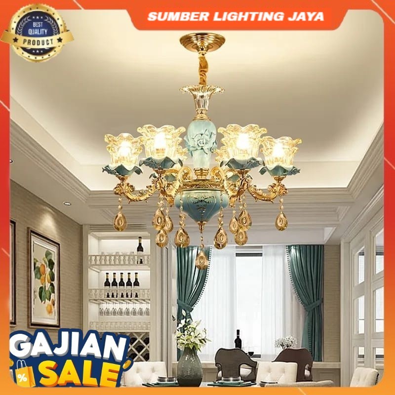COD & READY STOK LAMPU HIAS GANTUNG KRISTAL BUNGA MEWAH / LAMPU RUANG TAMU MEWAH