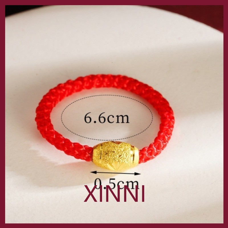 XINNI Gelang Tali Merah Berlapis Emas Tradisional untuk Pria dan Wanita, Cincin Perhiasan Keberuntun