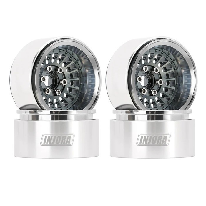 INJORA W1955 GREY 1.9" CNC ALUM HEADLOCK WHEEL OFFSET-10MM RIM HUB 4pc