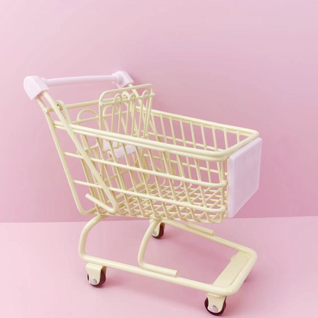 Girl Heart Cute Metal Mini Shopping Cart Pink Purple White Iron Small Basket Office Home Desktop Sto