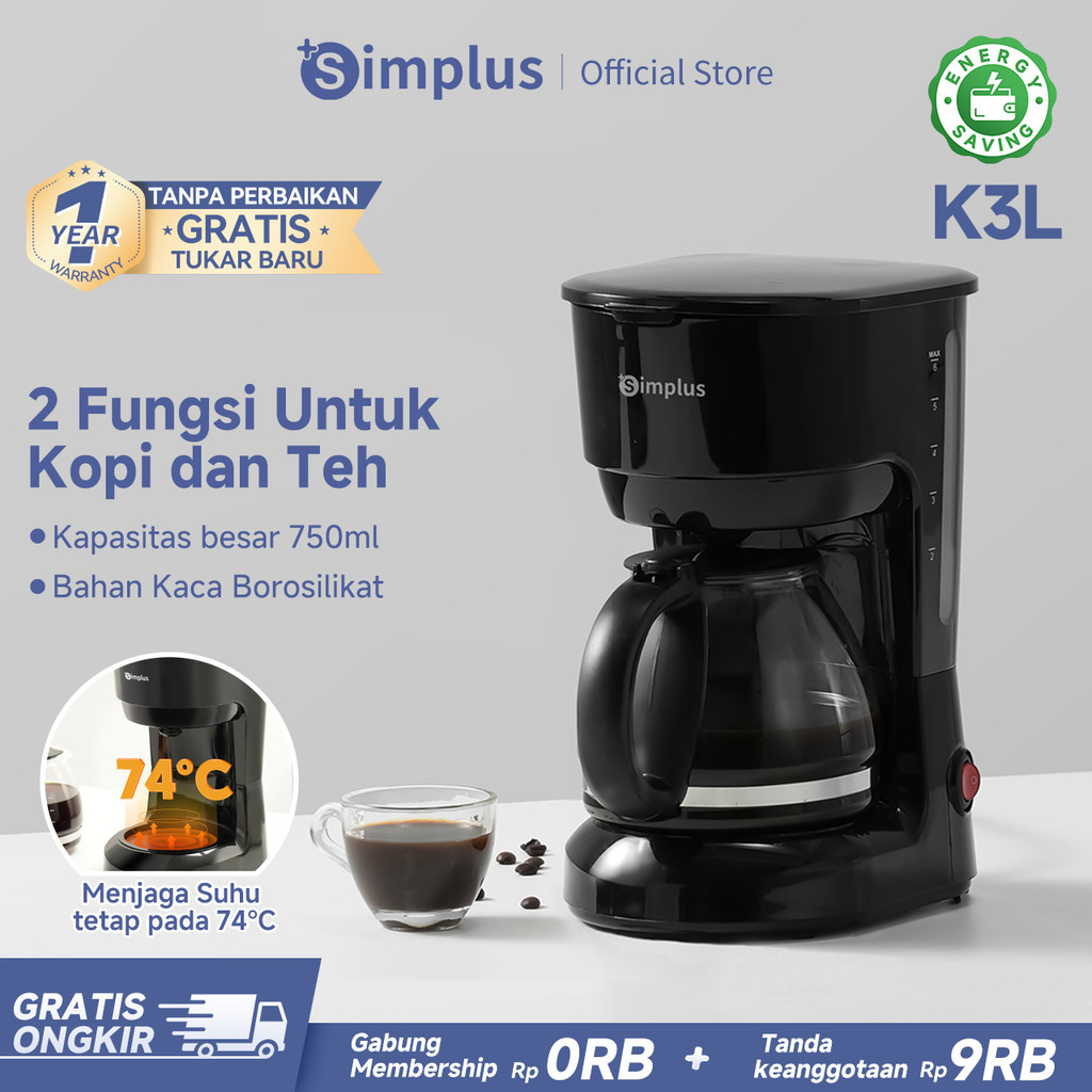 Simplus Coffee Maker Mesin Kopi  Drip Rumahan Kapasitas Besar 750ml/1250ml Kaca Borosilikat Tinggi