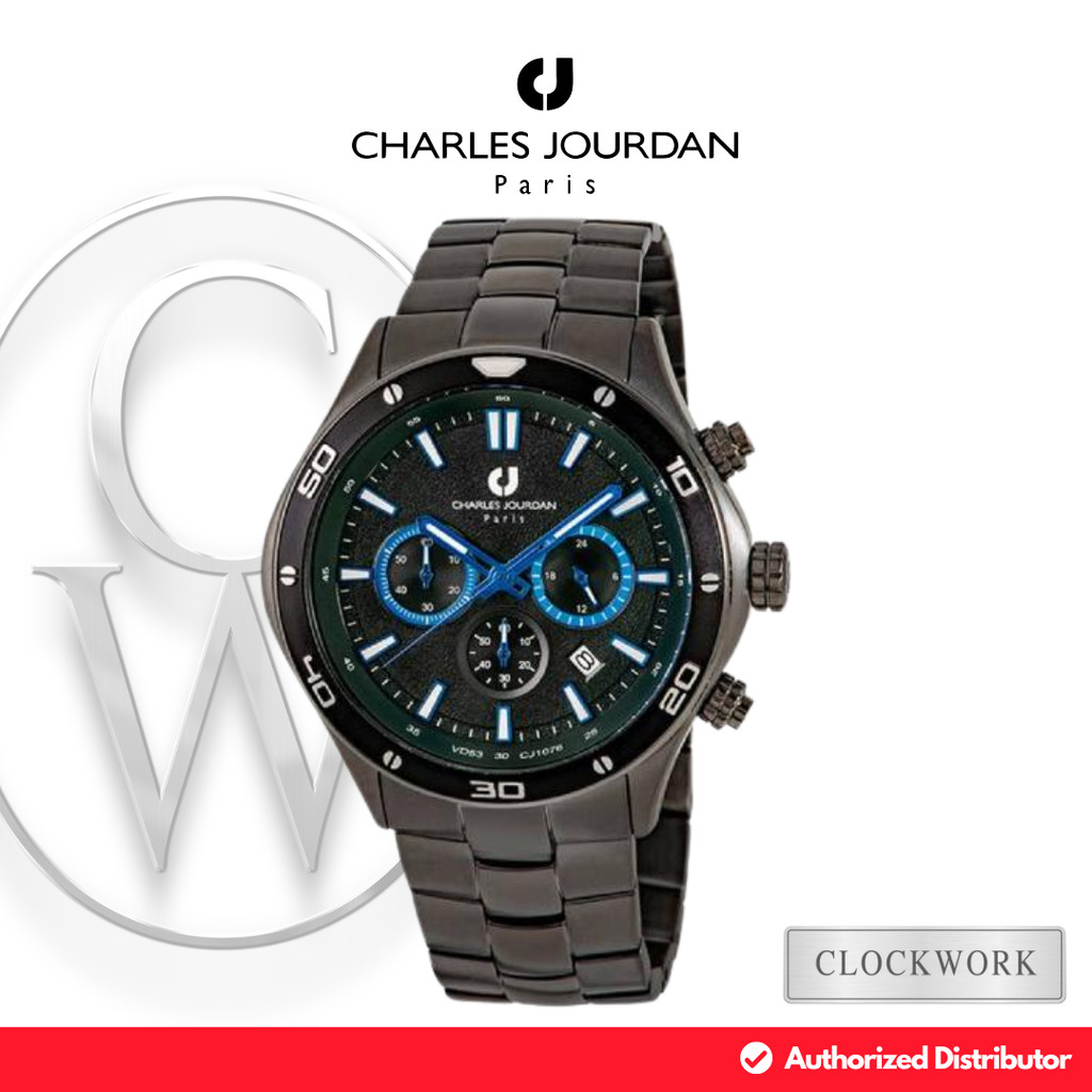 Jam Tangan Pria Charles Jourdan CJ1076-1742C Rantai Classic Casual Hitam