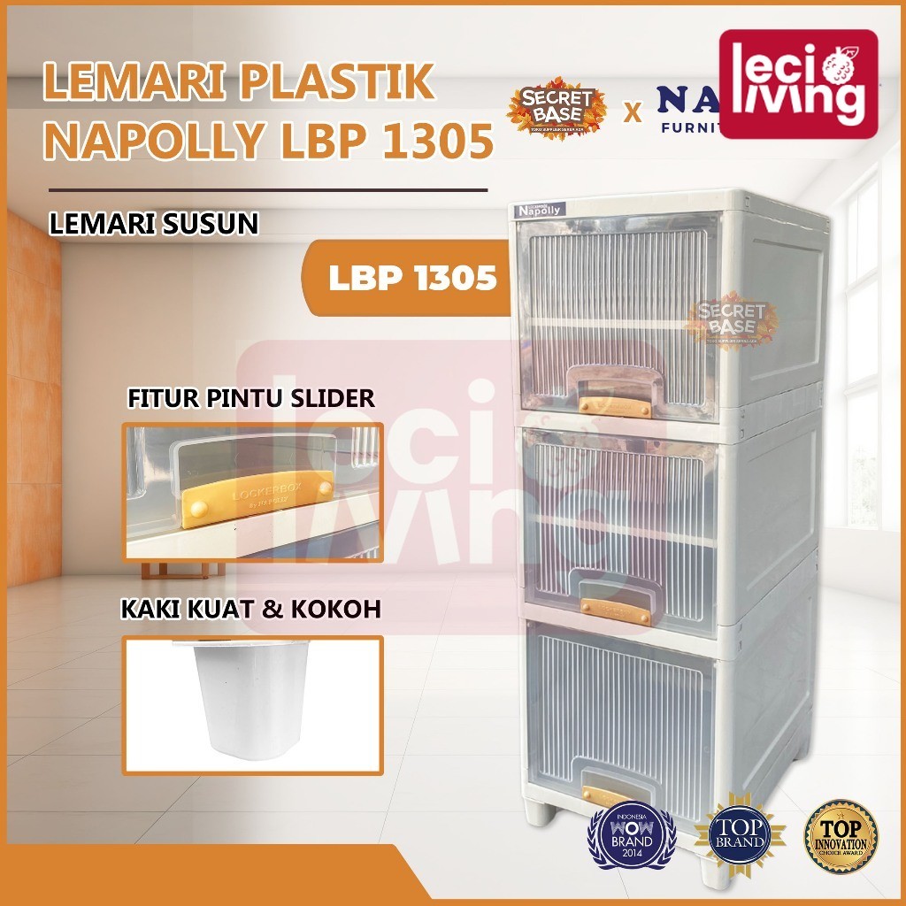 NAPOLLY LBP 1305 - Almari Pakaian Plastik / Laci Susun Besar / Lemari Box Loker Minimalis