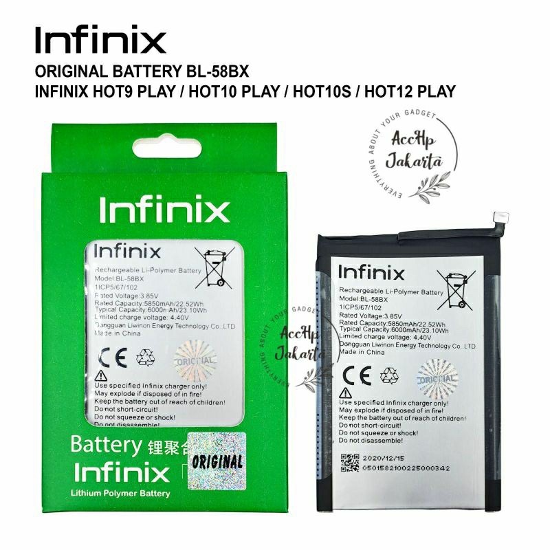 Baterai infinix Hot 9 Play Hot 10s Hot 10 Play Hot 11 Play Hot 12 Play Hot 30 Play BL58BX Ori 100% d