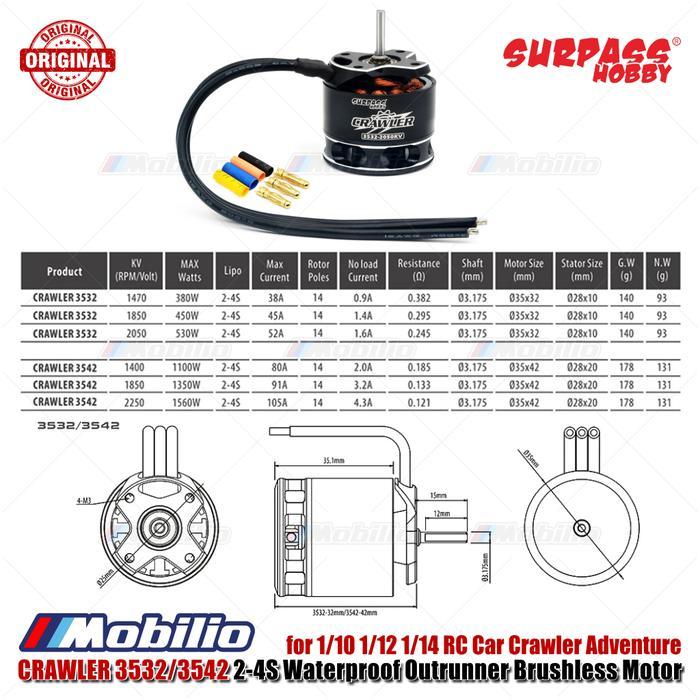 Surpass Hoy Rocket-RC Crawler 3532 3542 2-4S Waterproof Outrunner Brushless Motor for 1/10 1/12 1/14