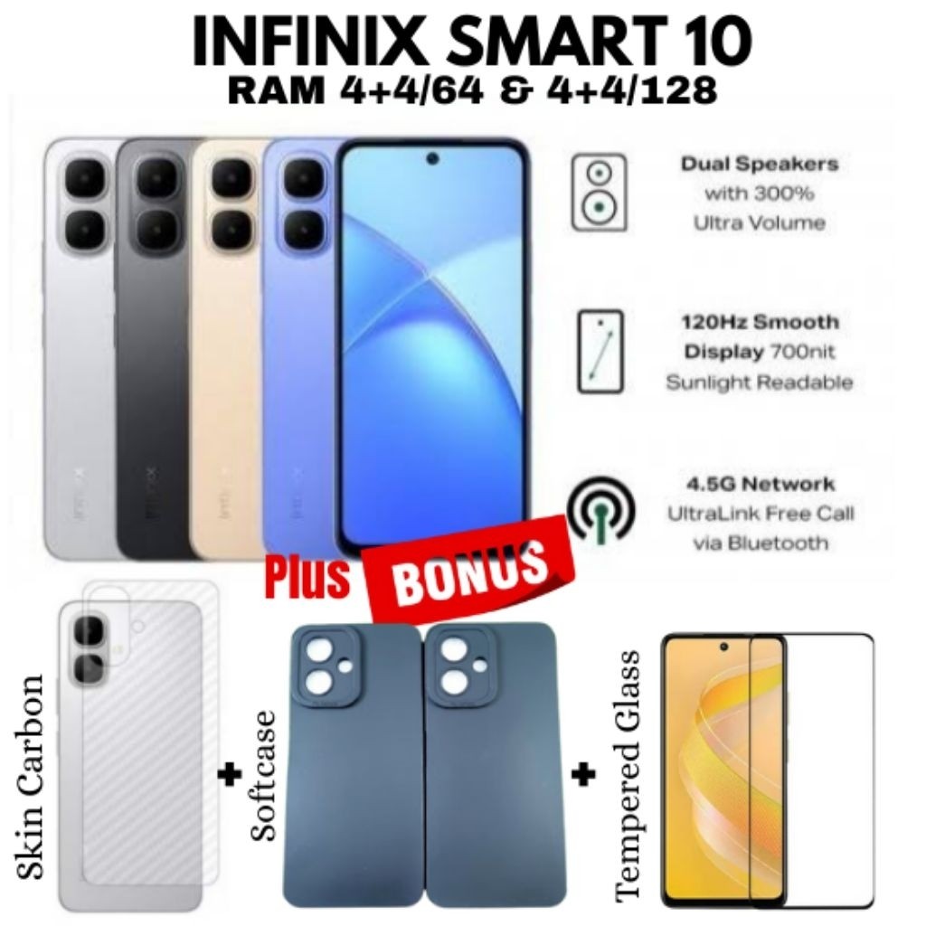INFINIX SMART 10 4/128 4/64 SMART10 4.5G RAM 4+4GB ROM 64GB ~ 128GB 6.67INCH IP64 GARANSI RESMI100% 