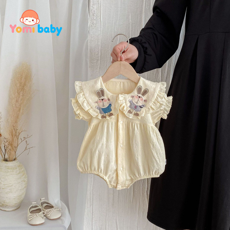 Yomi baby Romper Bayi Renda Kerah Boneka Kelinci Tiga Dimensi Katun Murni Baru Untuk Anak Perempuan,