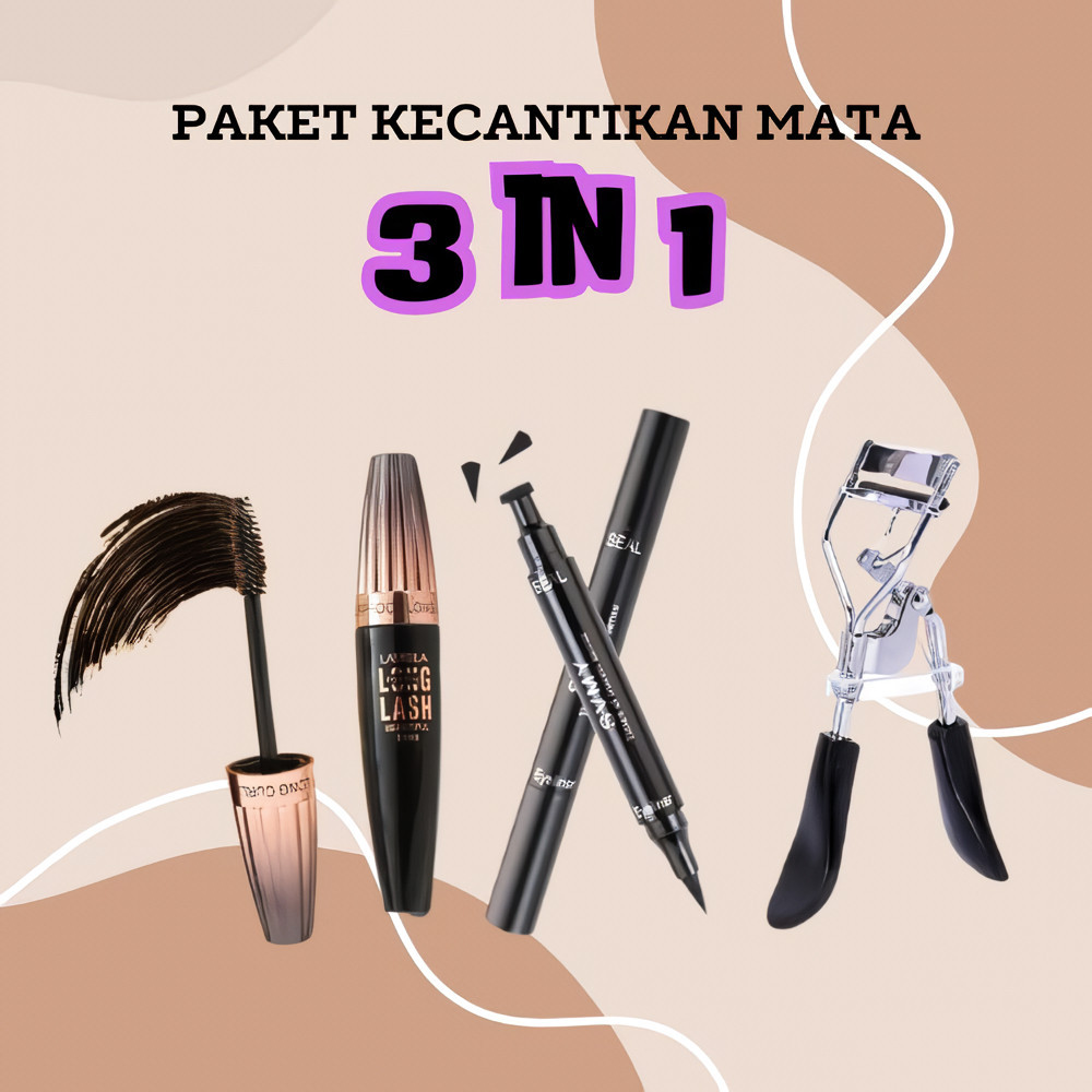 Paket Kecantikan Memanjangkan 3 IN 1 Mascara +Eyeliner + Penjepit Bulu Mata -Sixteen nine | sixteen 
