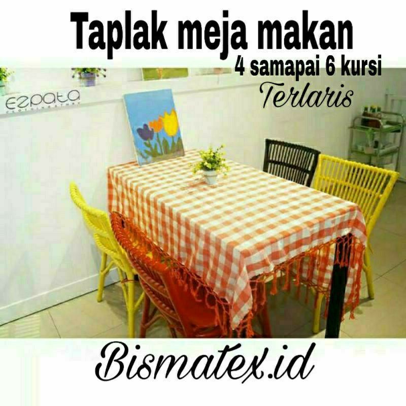 TAPLAK MEJA MAKAN KAIN TENUN PINGGIR BENANG RAJUT/TAPLAK MEJA MAKAN SEGI EMPAT 4_6 KURSI