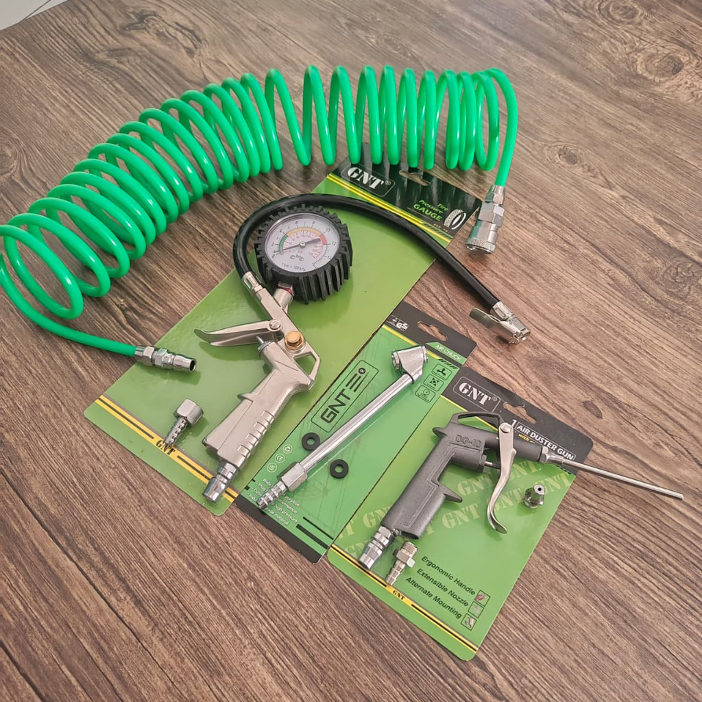 JLD Paket Peralatan Kompresor Selang Spiral 6 Meter + Air Chuck Gun - Semprotan Agin + Inflator Gun 