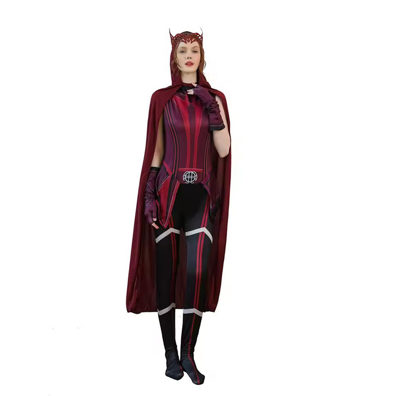 Scarlet Cosplay Wit Maximoff Wanda Vision Cosplay Costume Headwear Cloak and Pants Full Set Outfit H