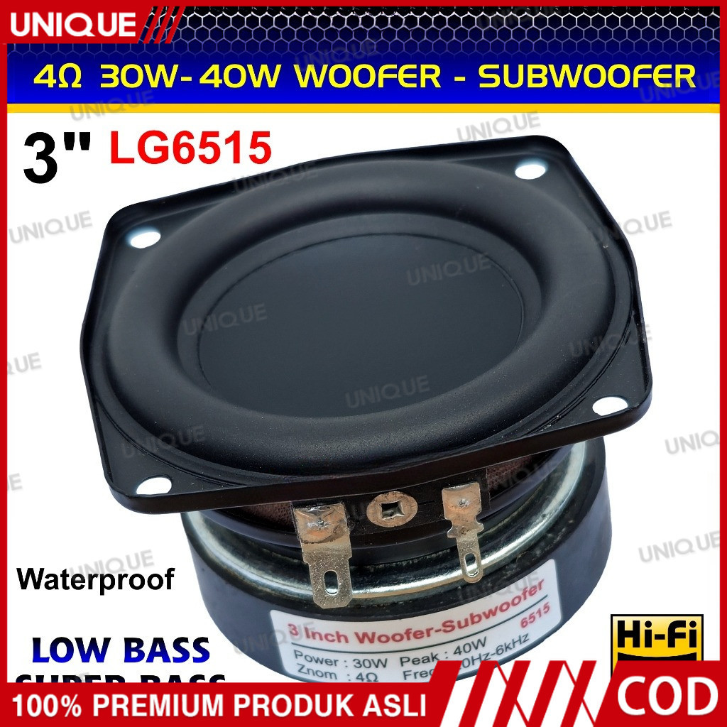 UNIQUE Speaker 3 inch LG-6515 Super Bass 4 ohm 30W-40W Woofer Subwoofer