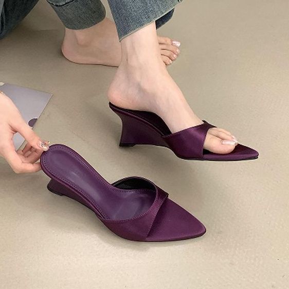 [COD] Sandal wedges ungu seksi dengan ujung terbuka, sandal hak tinggi wanita
