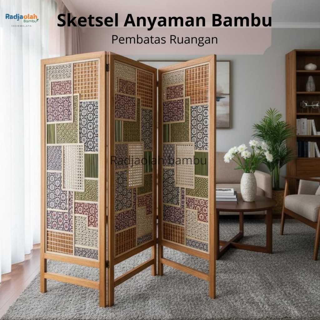 Sketsel Pembatas Ruangan / Pembatas Ruangan - Partisi Ruangan ANYAMAN BAMBU (SAT-01)