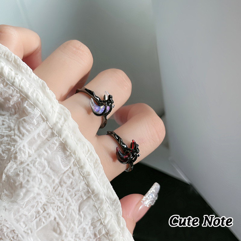 Cute Note cincin wanita buka tahan karat motif bulan mawar duri gaya punk hitam unik model instagram