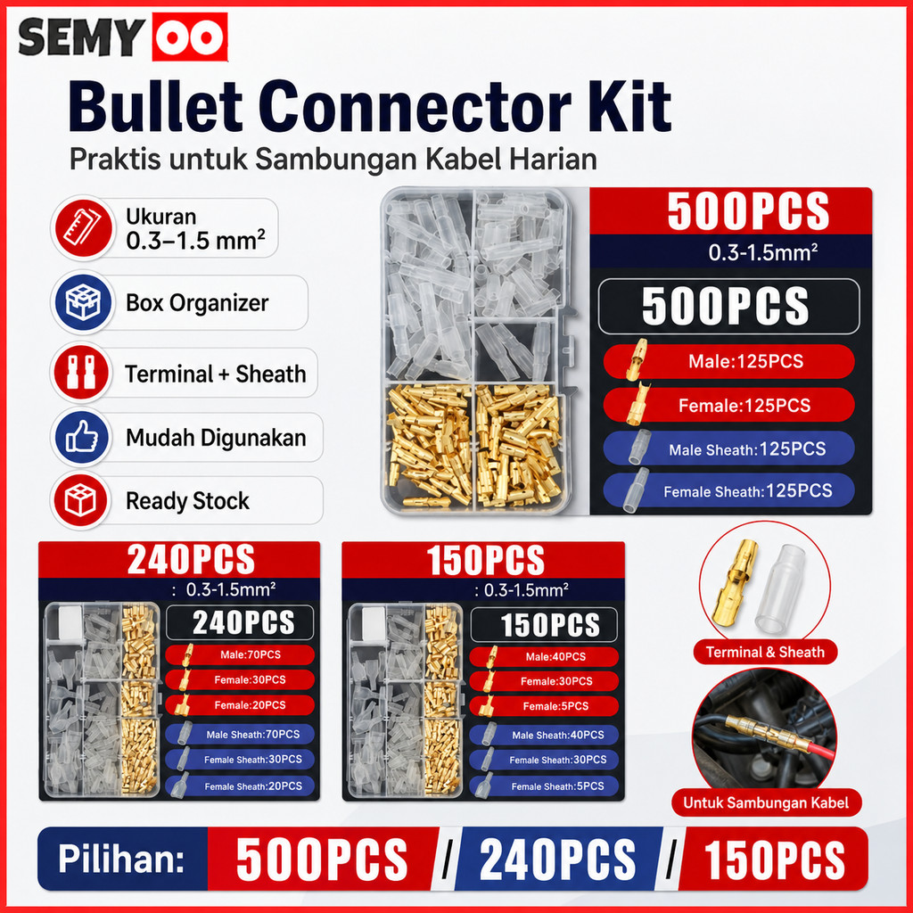 SEMYOO 150/240/500pcs Socket Kabel Motor/skun Kabel Motor/soket Kabel Motor/skun Kabel Bulat/skun Bu