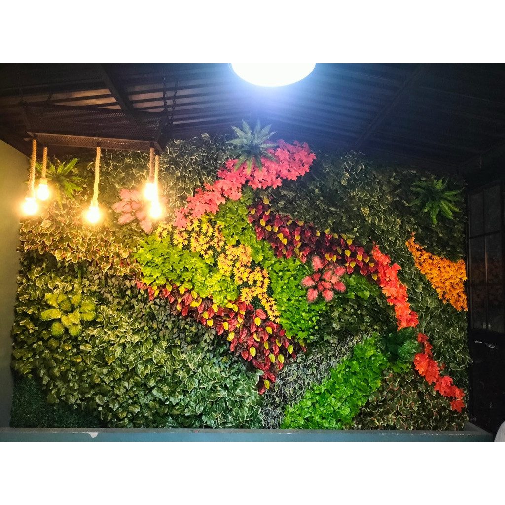 Vertical garden Sintetis vertical garden artificial dekorasi ruangan estetik dengan tanaman artifici