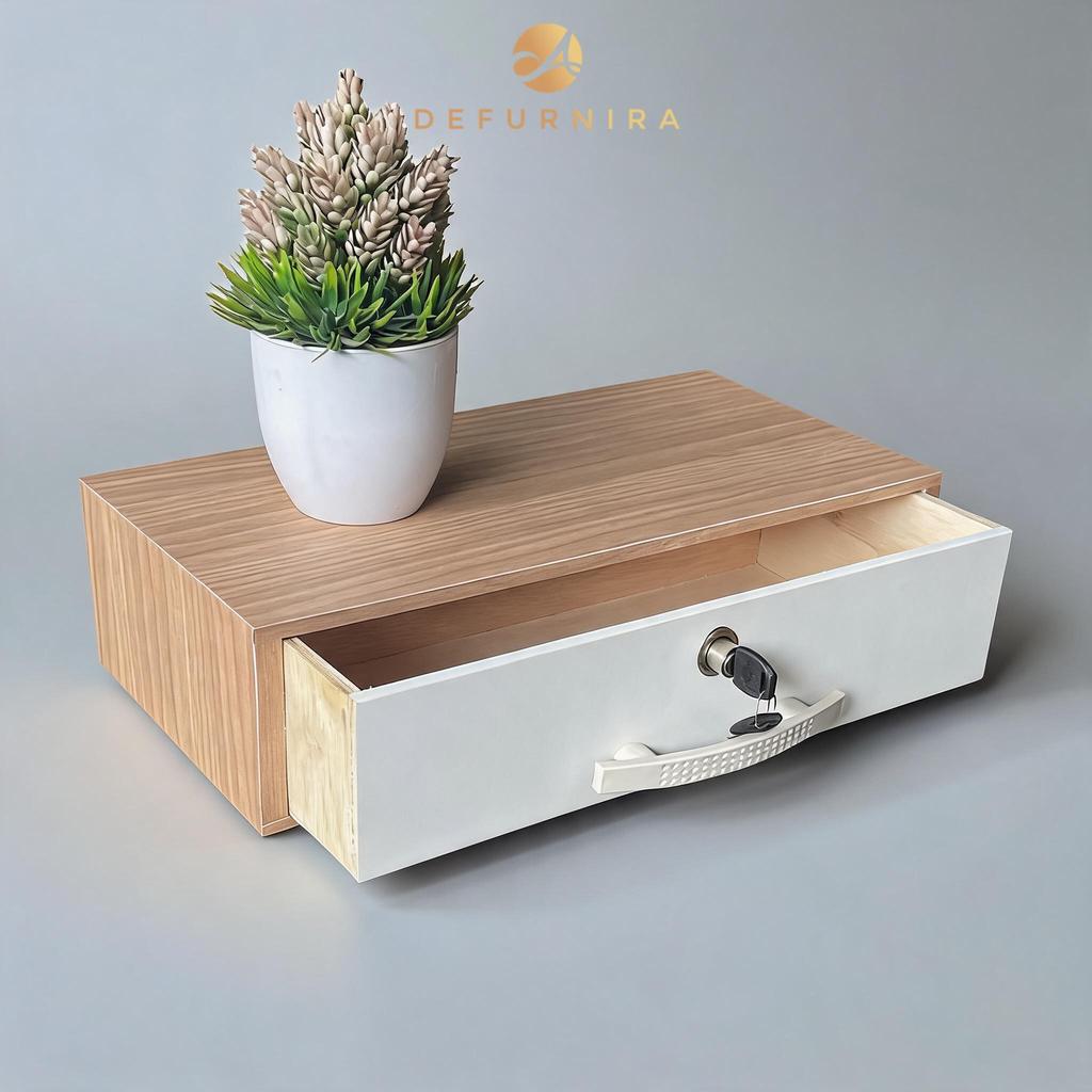 Defurnira Rak Dinding Gantung Minimalis Meja Rias Tempel Kosmetik Laci BerKunci 40x20cm
