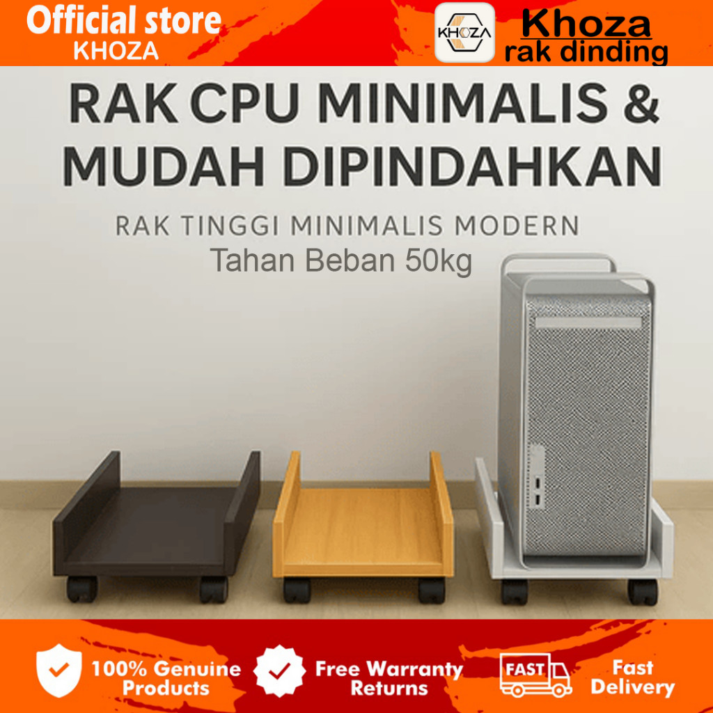 KHOZA Rak stand CPU Komputer Roda / Tatakan CPU Kayu Anti Air , Dudukan CPU Roda Bisa Geser - Rak Ko