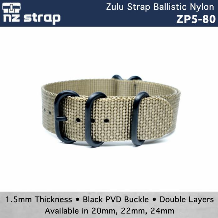 Zulu Strap 5 Ring Black PVD Ballistic Nylon Strap Premium [ZP5-80] - 24mm